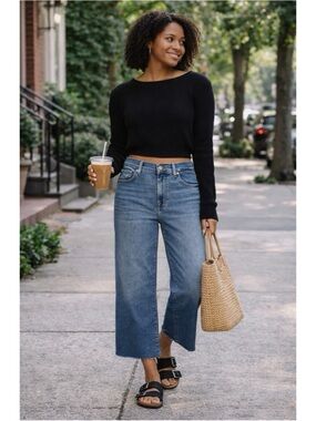 7 For All Mankind Cropped Alexa Wide Leg Jeans in Blue Size 25